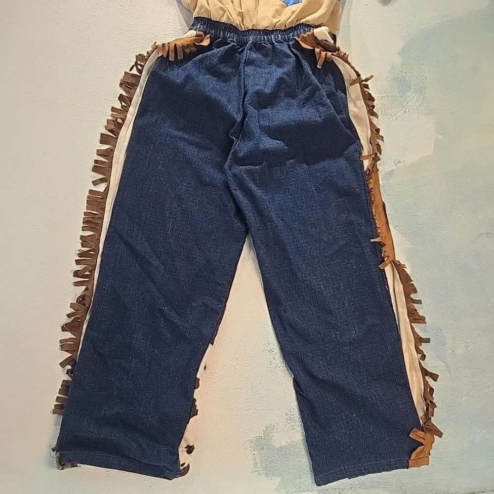 VTG Kids Cowboy Costume 8-10Y Western Woody‎ Denim Jumpsuit Chaps Cow Toy Story